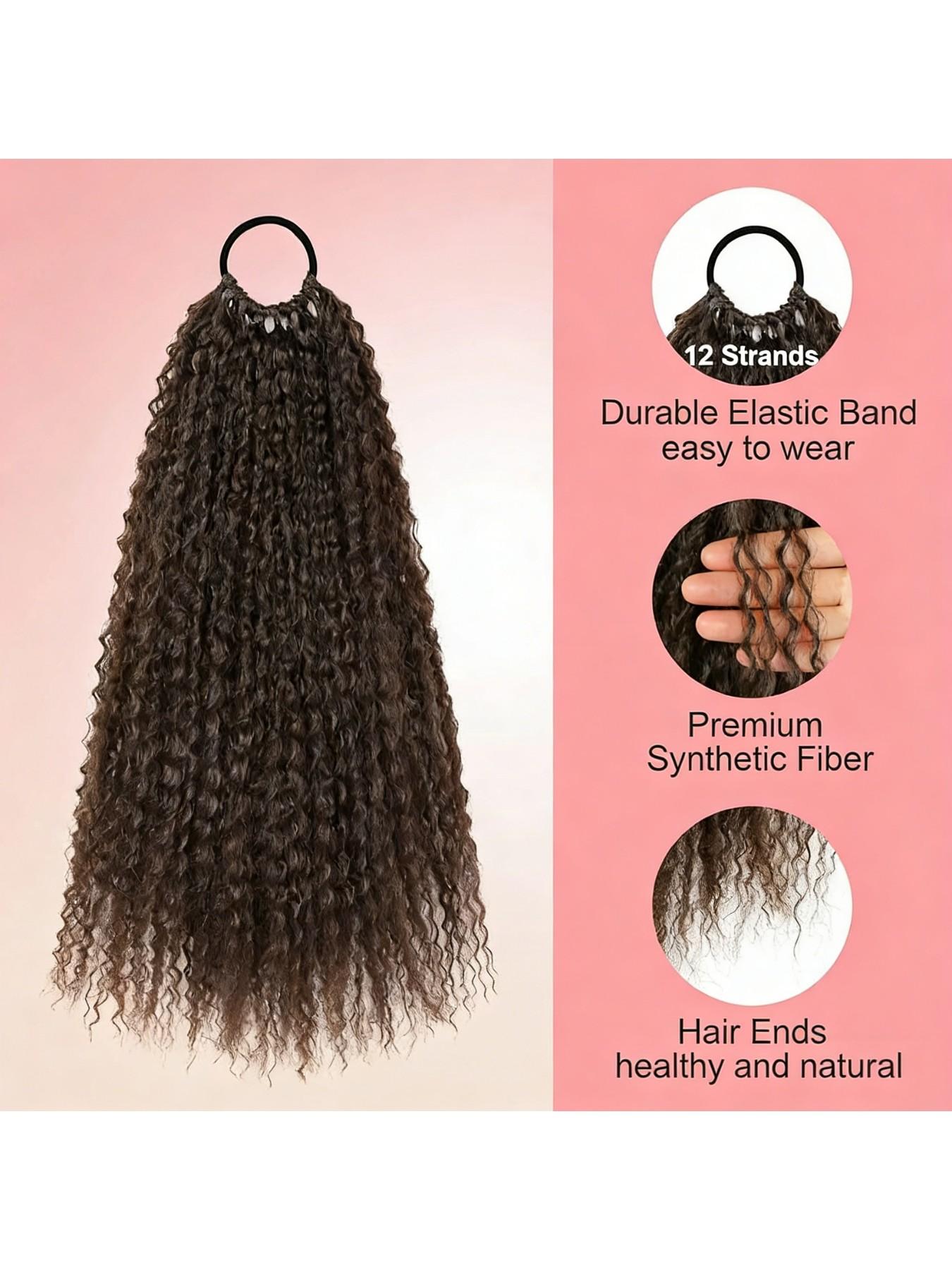 African Braided Hair Extension, Long Curly Corn Silk Ponytail, 12 Strand Screw Roll Messy Dreadlocks, Suitable for Daily Wear