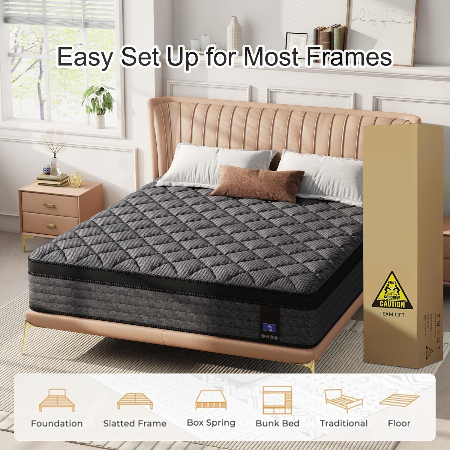 10/12/14Twin/Full/Queen/King Memory Foam Spring Medium Firm, Soft & Comfortable Hybrid bed Mattress,Lumbar Support, Ergonomic, Breathable, Pressure Relief, Motion Isolation Mattress in a Box queen size mattresses