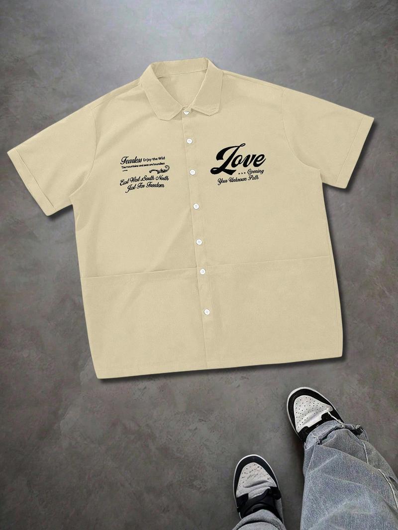 Men's Short Sleeve Shirt, Casual Loose-Fit Woven Fabric, Vintage Style Button-Up Design, All Season Wearable