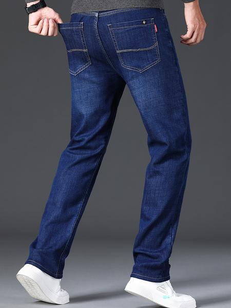 Men's Thickened Winter Fleece Jeans, Loose Straight Leg High Waist Casual Elastic Pants, Warm Long Denim Trousers for Fall & Winter, Denim Clothing