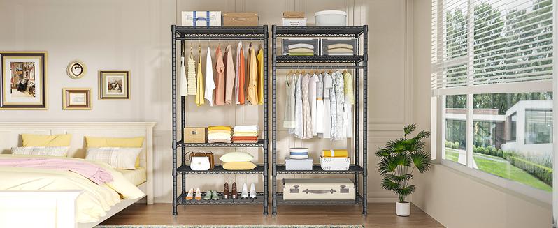 Ulif H2 Heavy Duty Clothes Rack, Freestanding 4 Tiers Garment Rack for Hanging Clothes with Shelves and Hangers, Closet Organizers and Storage Metal Closet Wardrobe System, Max Load 500 LBS Black Hangable Ulif H2 Heavy Duty Clothes Rack, Freestanding 4 Tiers Garment Rack for Hanging Clothes with Shelves and Hangers, Closet Organizers and Storage Metal Closet Wardrobe System, Max Load 500 LBS Black Hangable