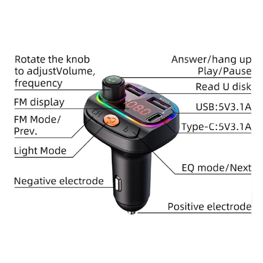 Car BT Fm Transmitter, Wireless Mp3 Player, Handsfree Call, USB a Type-C Phone Charger, Mp3 Music Player Car Adapter