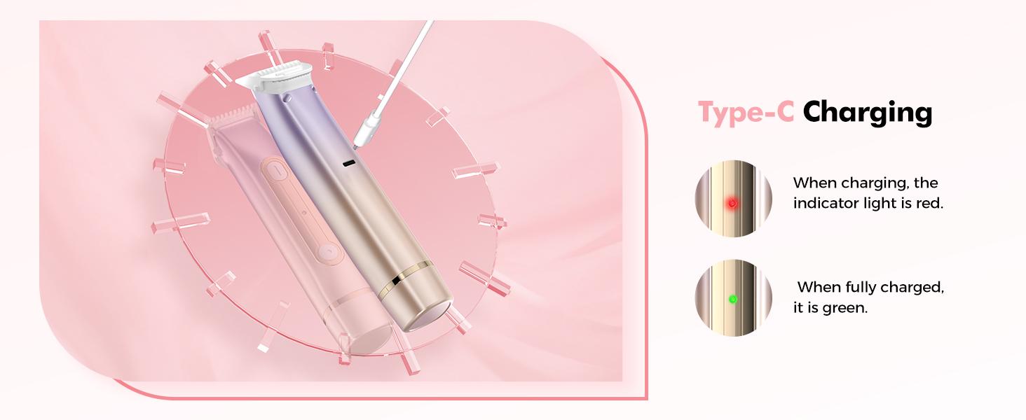 Electric Bikini Trimmer for Women, 1 Set Rechargeable 2 in 1 Body & Facial Hair Removal, Waterproof Wet & Dry Use Trimmer for Women