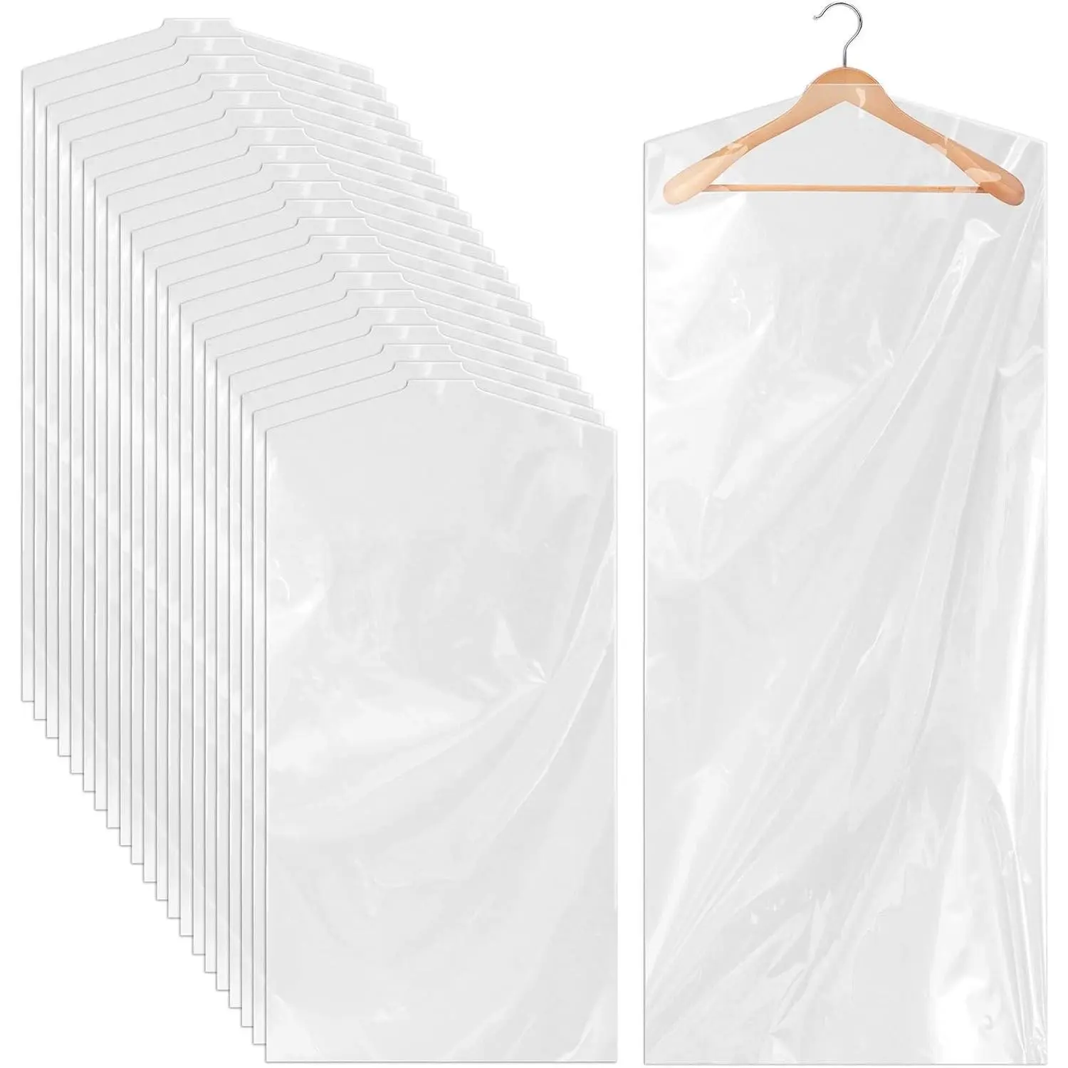 Plastic Garment Bag, 60 Inch, 20 PCS | Dry Cleaner Bags, Clear Hanging Clothing Covers, For Long Dresses Skirt Coat Suit Shirt Jacket