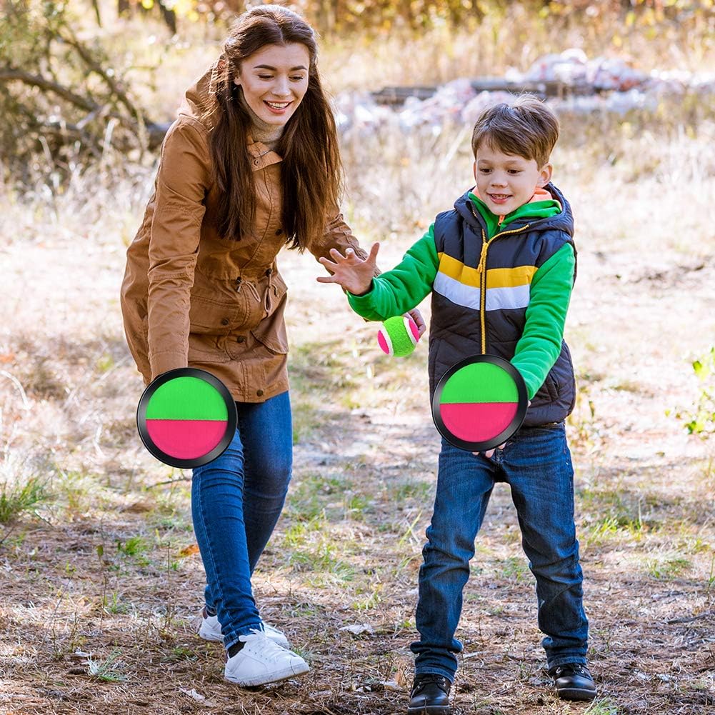 4 Sets Paddle Catch Ball and Toss Game 15.5cm Velcro Catch Ball Set for Sport with a Bag