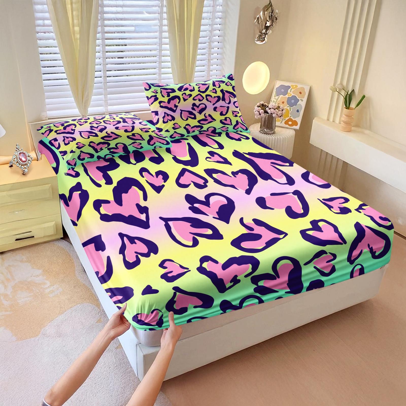 3Pcs Classic Leopard Print Luxury Vintage Boho Fitted Sheet Set, Elastic Edge Wrap Around Mattress, Wrinkle Resistant Non-Slip Easy Care, Ideal Housewarming Birthday Christmas Gift