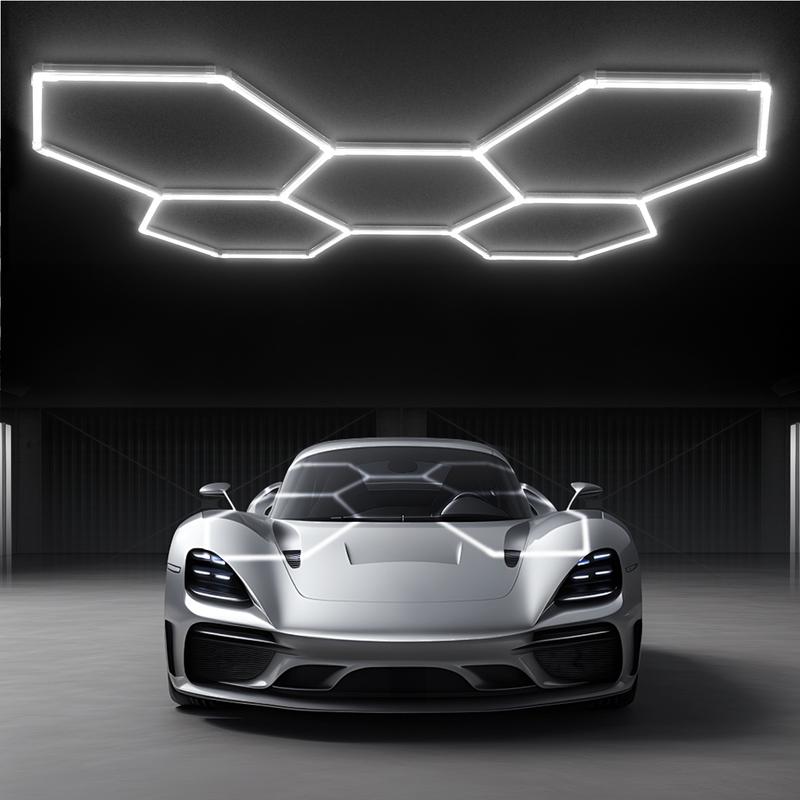 LUMENFOX 2025 New DIY Plug-In Hexagonal Ceiling Lights, Honeycomb Ceiling Lights, Light Efficiency 110LM/W, Hexagonal Garage Lights are suitable for garages, supermarkets, shopping malls, car shows and basements, Lighting，Jumpstart newyear