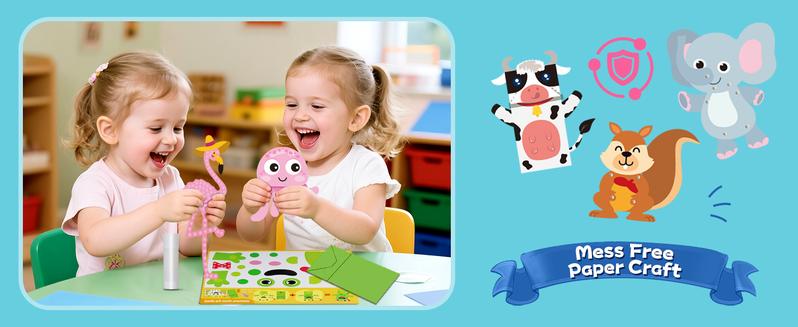 20 Crafts in a Box – 20 Simple Paper Crafts for Kids Ages 3–8, Arts and Crafts Kit with Envelopes, Glue Stick & Tape, Low-Mess Easy Projects for Creativity & Fine Motor Skills, Perfect Christmas Gift for Boys & Girls