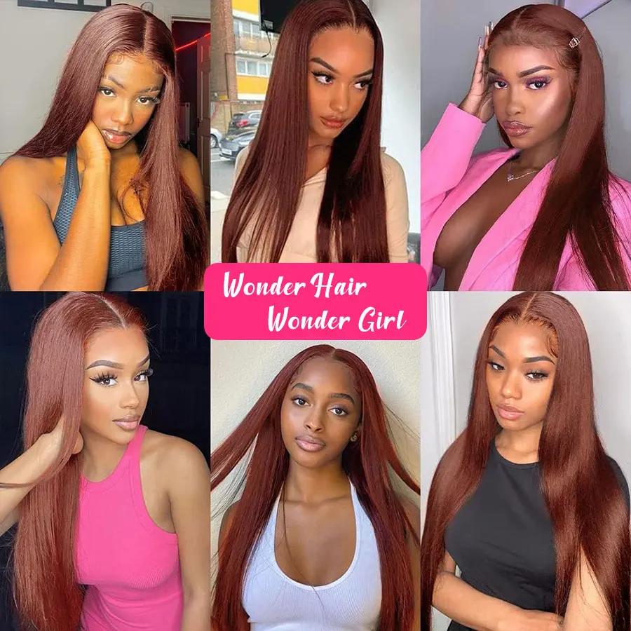 Bling Hair 33# Reddish Brown Chocolate Brown Colored Wigs HD Lace Front Human Hair Wigs For Women 30 32 Inch Brazilian Straight On Sale