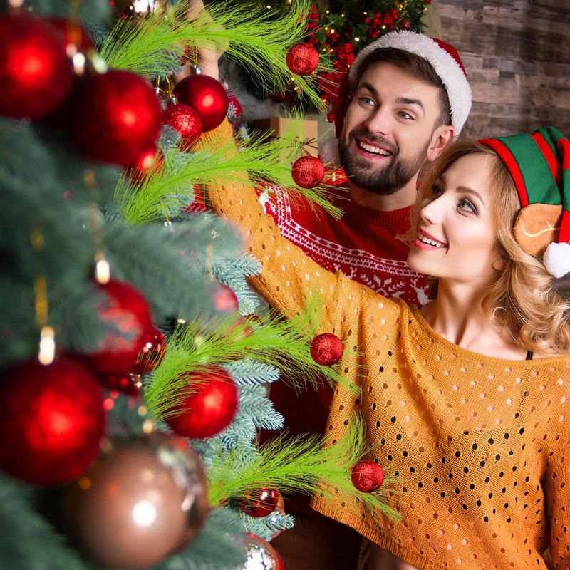 Christmas Clearance Sale Christmas Ornaments Green Furry Picks Fluffy Cuttable Christmas Tree Topper Set Xmas Tree Branch, Faux Pampas Grass Bendable Picks, Curly Artificial Stems with Berry Red Ball Wreath Vase Filler Holiday Home Christmas Decor