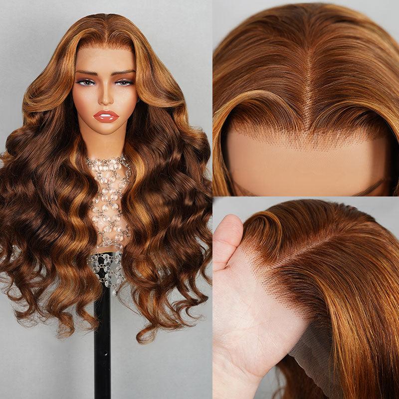 [Wig Clearance Sale] Suntuhair 20-32inch Balayage Highlight Brown Body Wave Wig 200 density Human Hair Full 13x4 HD Lace Front Pre Plucked Hairline and Bleached Knots Affordable Wigs For Black Women
