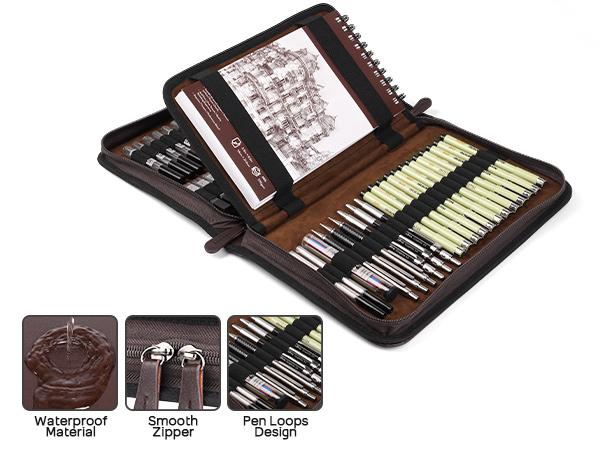 Nicpro 58 Pack Art Drawing Supplies Kit in Leather Case, Sketching Set with 6 Metal Mechanical Pencil 0.5 & 0.7 & 0.9 & 2mm, 12 Micron Pen & Sketch Book, Erasers Lead Refills for Artist Drafting, Art Supplies