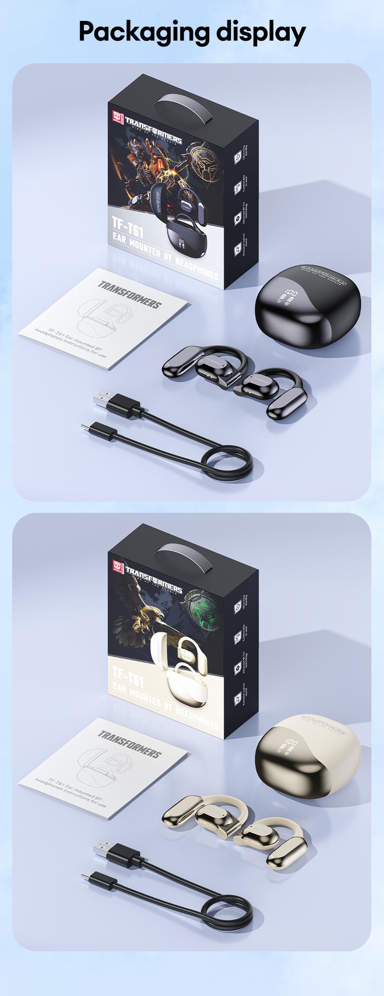 TRANSFORMERS TF-T61 with Built-in 169-Language Translation Open Free Wireless Bluetooth Noise Cancelling Headphones With Digital Display For Sports Gaming Earphones Audio Electronic