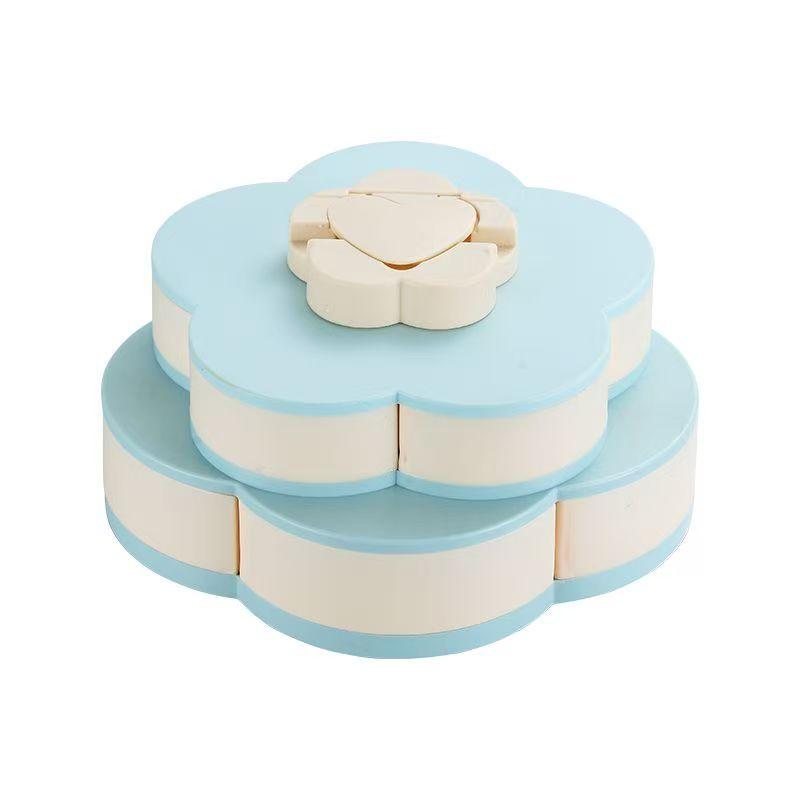 Rotating Divided Snack Tray - a Rotating Compartmentalized Food Storage Box with Multiple Sections, Featuring a Lid for Storing Snacks Like Chips, Nuts, Dips, And Vegetables