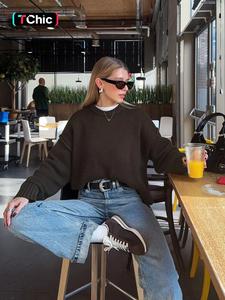 women's casual loose-fit sweater, round neck ribbed knit top, fall & winter fashion, comfortable and versatile pullover