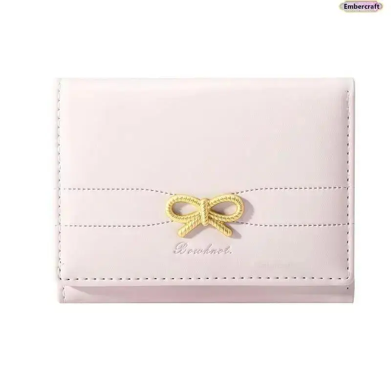 Bow Accent Mini Bifold Wallet Coquette Aesthetic Compact Card Holder With ID Window Slim Daily Fashion Purse Girly Holiday Gift, Christmas, Teenage Girls Gifts, Every Day, Card Storage, Anniversary, Cardholder, Casual Wallet, Bi Fold Wallets