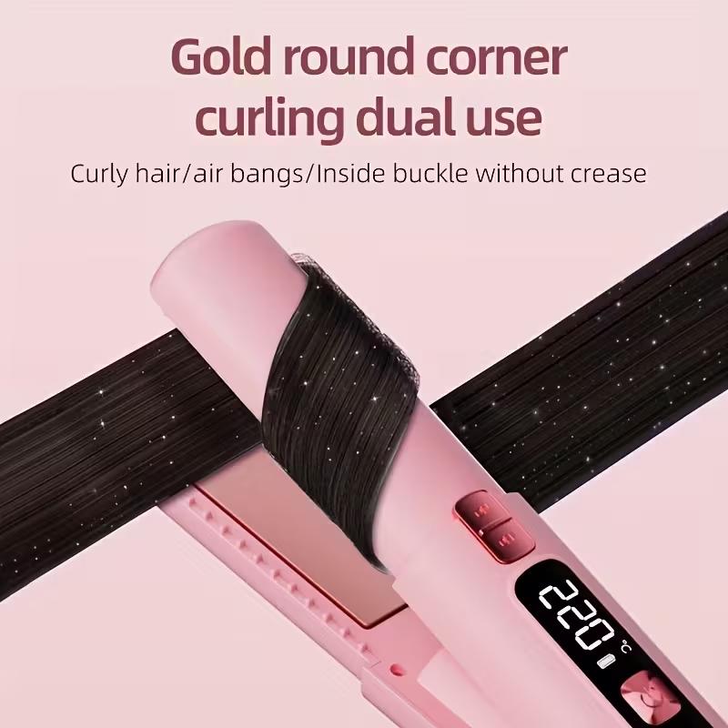 Mini Two-In-One Wireless Straightener and Curler, Portable Hair Straightener, Cordless Hair Straightener, USB Rechargeable 4500mah Battery, Anti-Scald Design, Ionic Hair Care, LCD Display, Cordless Styling