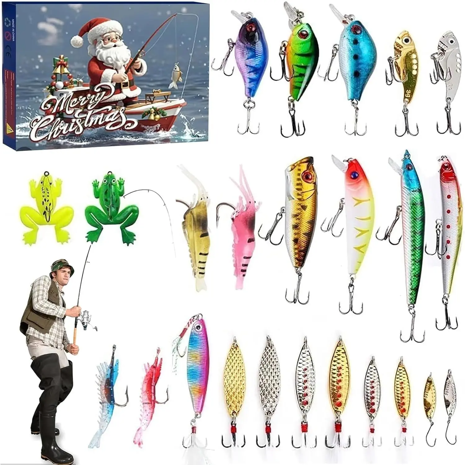 24-Day Fishing Advent Calendar Blind Box, Lure & Tackle Surprise Gift Set, Christmas Gift for Dad Boyfriend Grandpa Brother