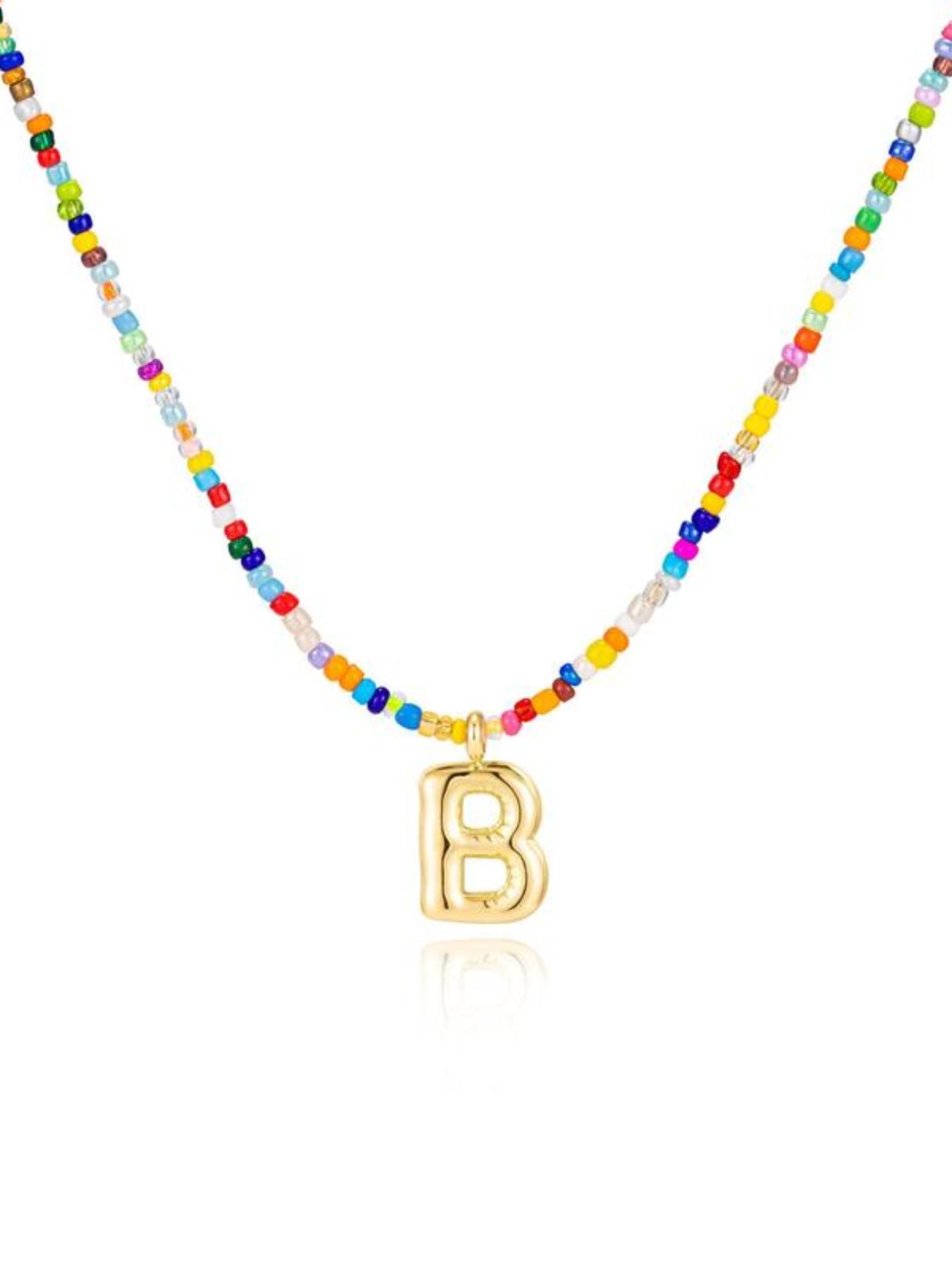 Initial Letter Pendant Beaded Necklace, Fashionable Colorful Beaded Necklace for Women & Girls, Trendy All-match & Exquisite Jewelry for Birthday Gift, Necklace for Daughter