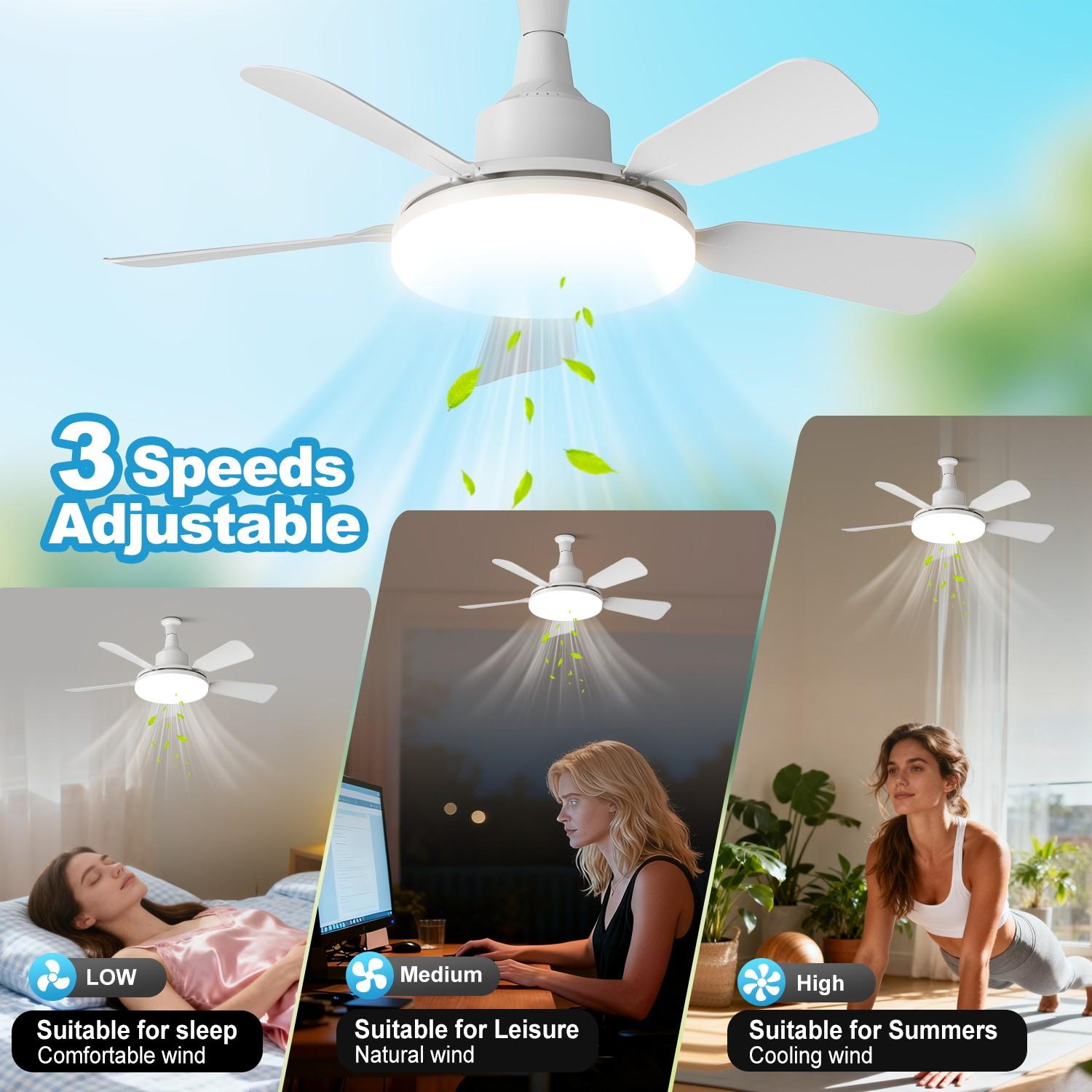 24-Inch Compact Two-In-One Fan Light, Adjustable Brightness, Timer Function, Three Speed Settings, Ideal for Small Living Rooms, Dining Rooms, Workspaces, Bedrooms