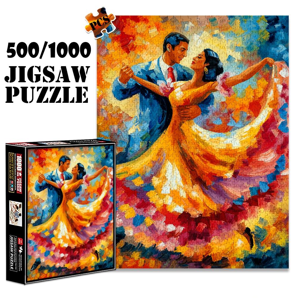 1pc 1000 piece adult puzzle 70x50cm Couple Dancing in Vibrant Colors500 pieces of paper jigsaw puzzle, suitable for adults and families, large-scale DIY puzzle interactive toy games, birthday holida