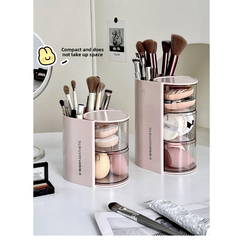 Powder puff storage box, rotating dust-proof beauty egg cushion stand, dressing table, multi-layer makeup brush rack, rotatable makeup box cushion stand, multi-layer makeup brush rack
