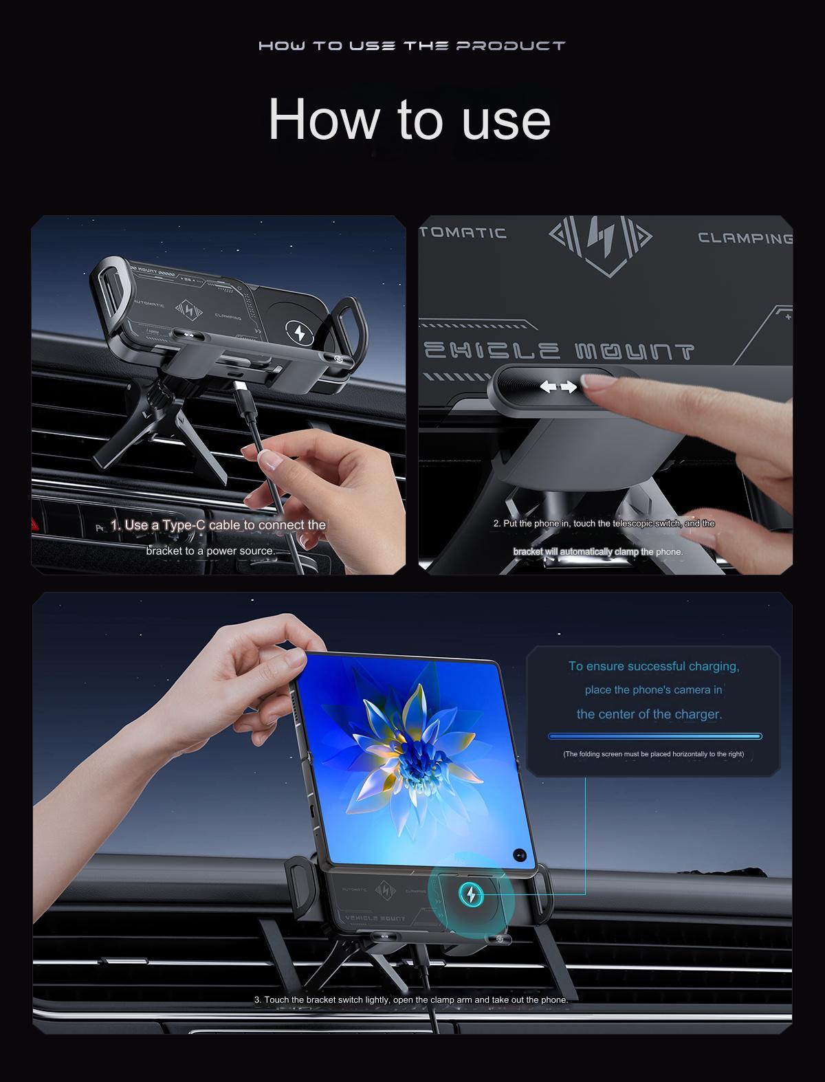 Wireless Car Charger, Auto Clamp Car Charger, Phone Charging Phone Holder Car Gadgets for Smartphone Mount, Car Accessory Items, Multifunctional Charger, suitable for 6-7.2-inch mobile phones,Under 18cm Tablets,Valentine's Day great gift