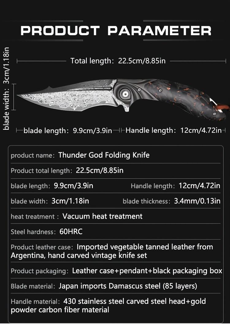 ALVELY Men's Tactical EDC Pocket Knife, Handmade Damascus Steel Folding Pocket Knife with Leather Case, Liner Lock and Charcoal Handle, Pocket Clip, Mountaineering Travel Camping Knife, Rescue Adventure Outdoor Suitable for Carrying