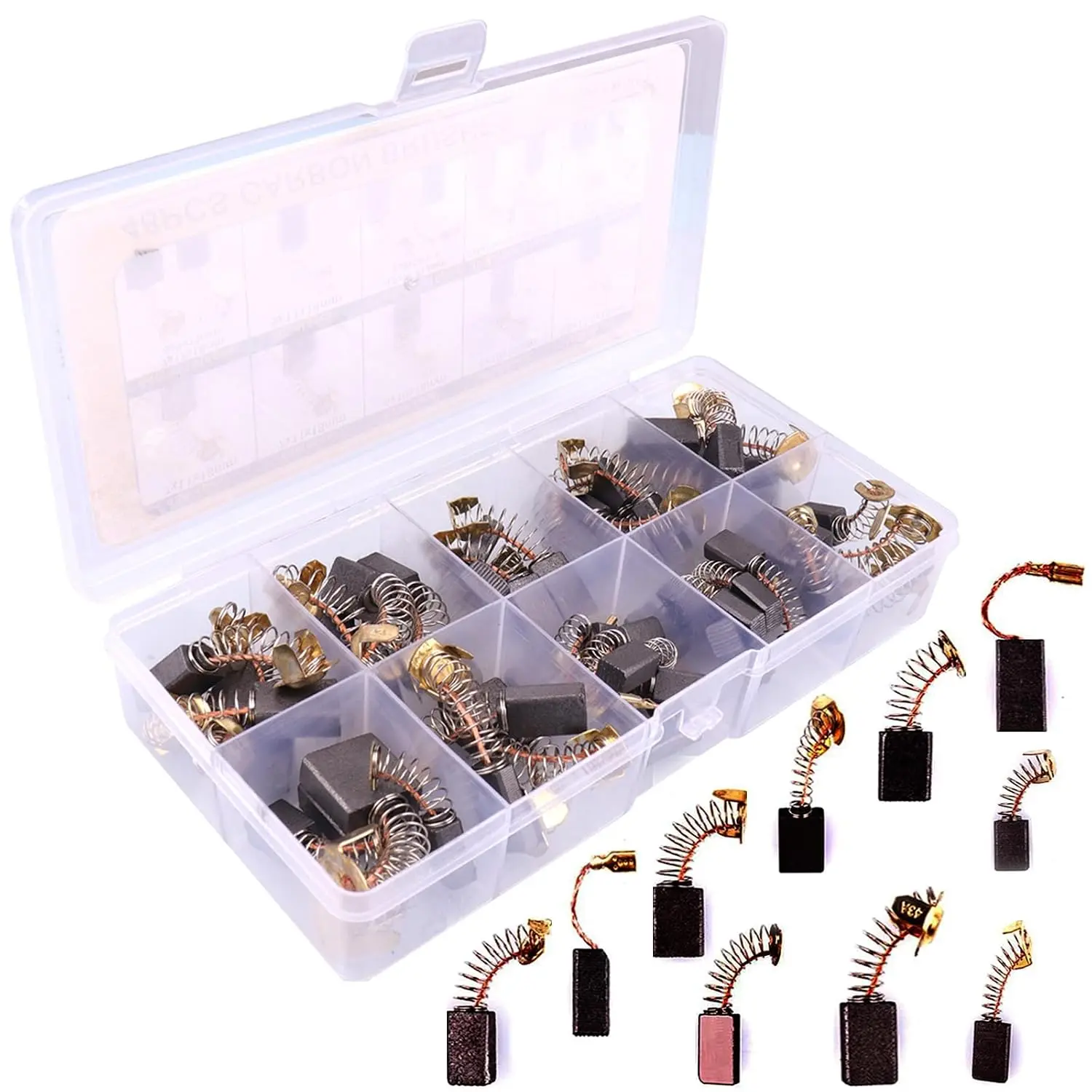 48Pcs Carbon Motor Brush Set,10Sizes Power Tool Replacement Brushes| 48Pcs 10 Sizes Carbon Motor Brushes for Grinders, Drills, Saws, Hammers, Vacuum Cleaners