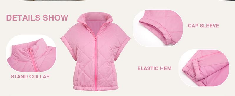 Tankaneo Womens Lightweight Puffer Vests Sleeveless Quilted Jackets Short Sleeve Zip Up Vest Oversized Warm Outerwear