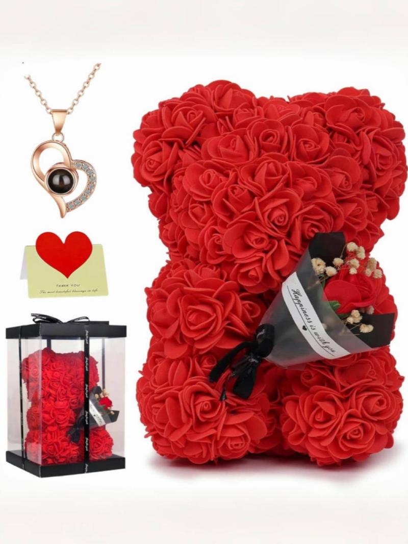 Handmade Eternal Flower Rose Teddy Bear Gift Box, Ideal for Couples, Valentine's Day, Anniversary, Birthday, Halloween, Christmas