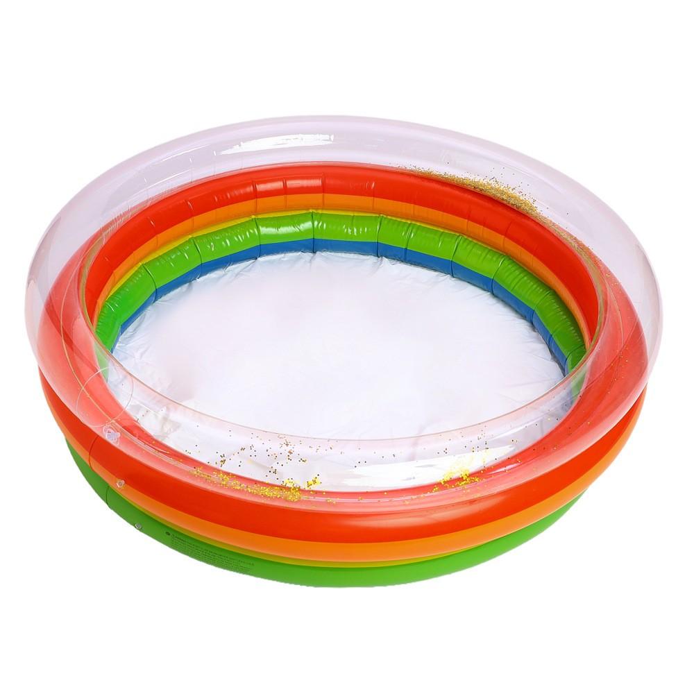 1pc Kids Inflatable Pool, Round Glitter Thick Mini Swim Pool, Cool Water Play Bubble Pool, Indoor & Outdoor Summer Inflatable Bath Pool