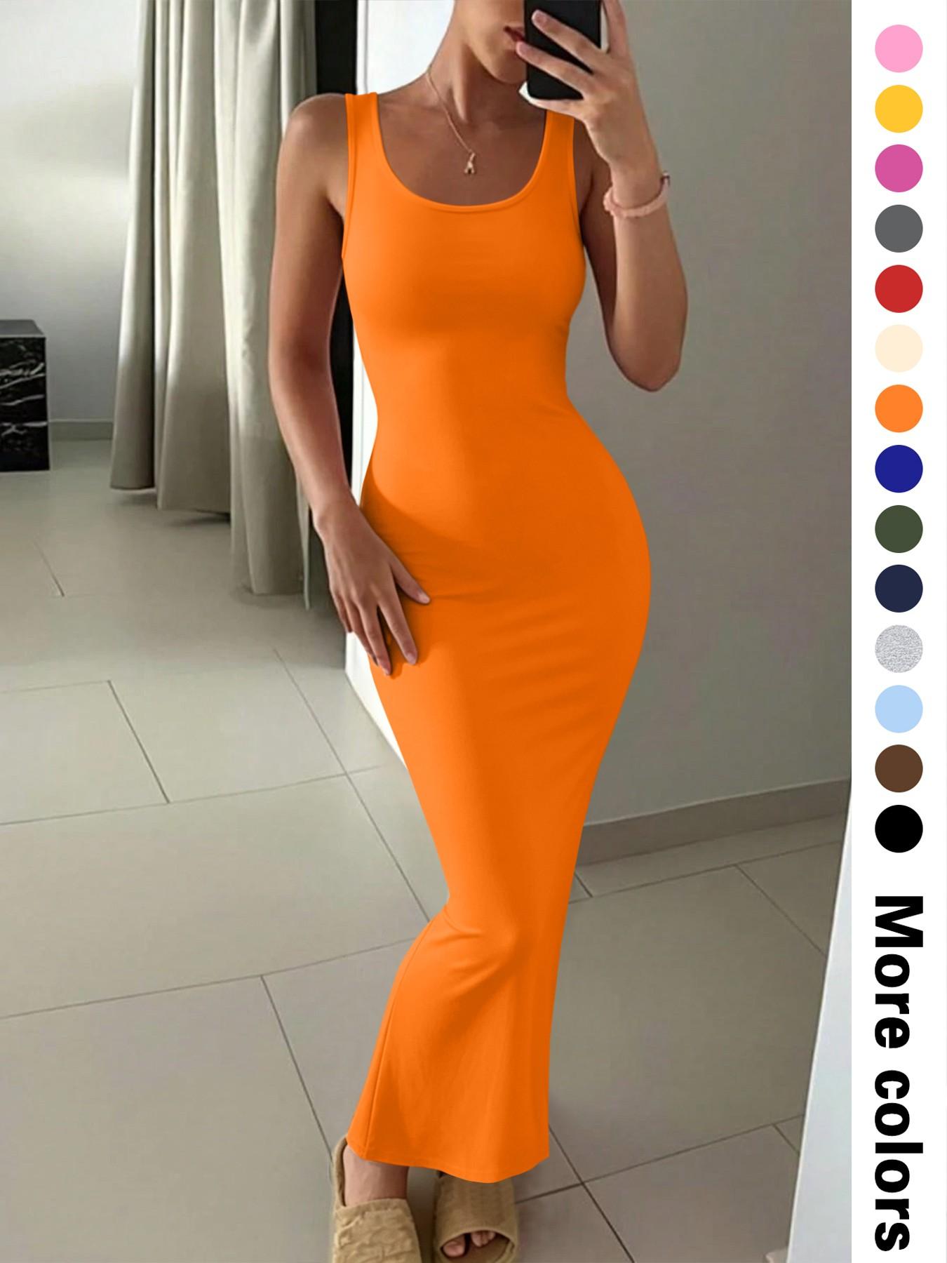 Women's Summer Casual  Round Neck Sleeveless Slim Fit Long Maxi Dress, 14 Color Options, Perfect for Daily Wear, Versatile for Various Occasions