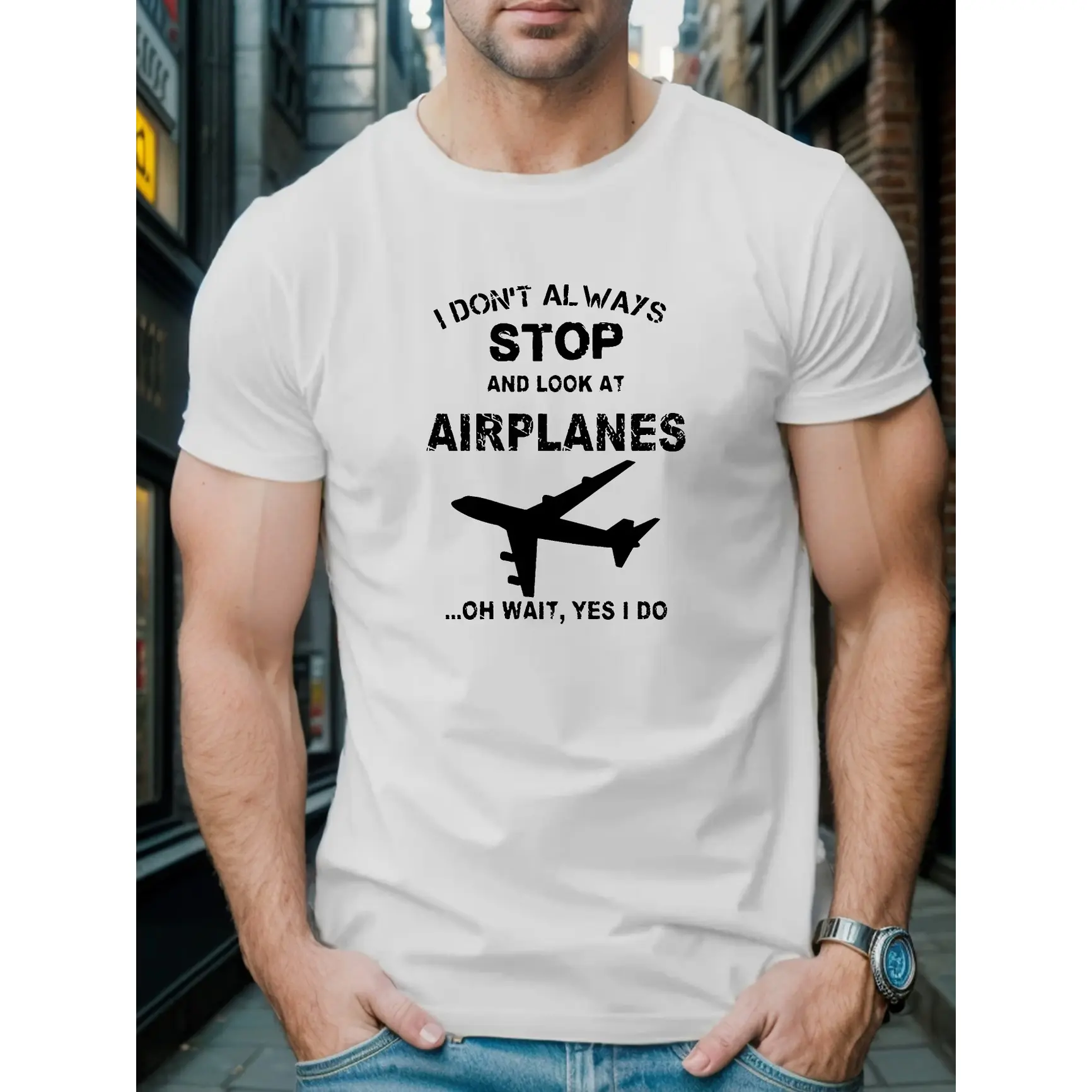 Airplane Graphic Oversized Cotton T‑Shirt, I Don't Always Stop And Look At Airplanes Cute Fashion Outfit, Valentine Gift For Him Her, Best Holiday Present For Family Friends Aviation Lover