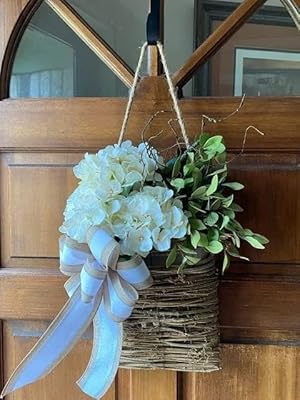 Wildflower Wreath with Pink Berry Accents - Handwoven Rattan Basket for Front Door, Spring Farmhouse Decor for Mother's Day, Wedding and Everyday Home Accent