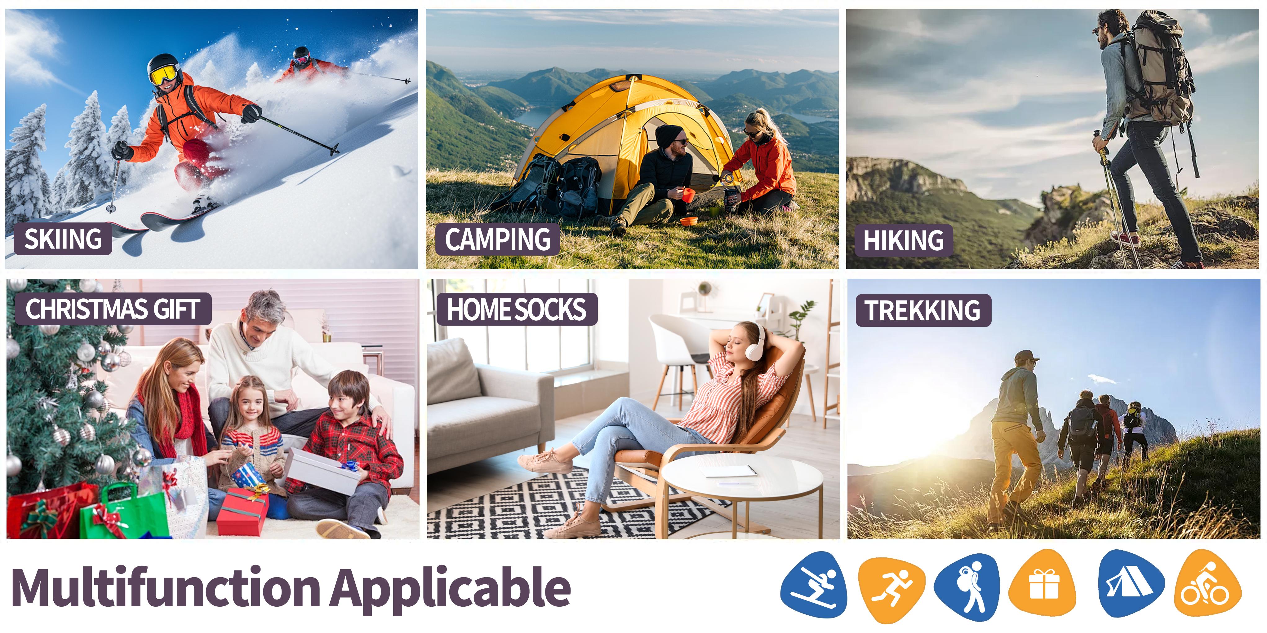 5 Pairs Merino Wool Hiking Socks For Women & Man Compression Support Sweat Absorbing Breathable Thick Cushion Work Socks Festival Gift Socks Striped Menswear