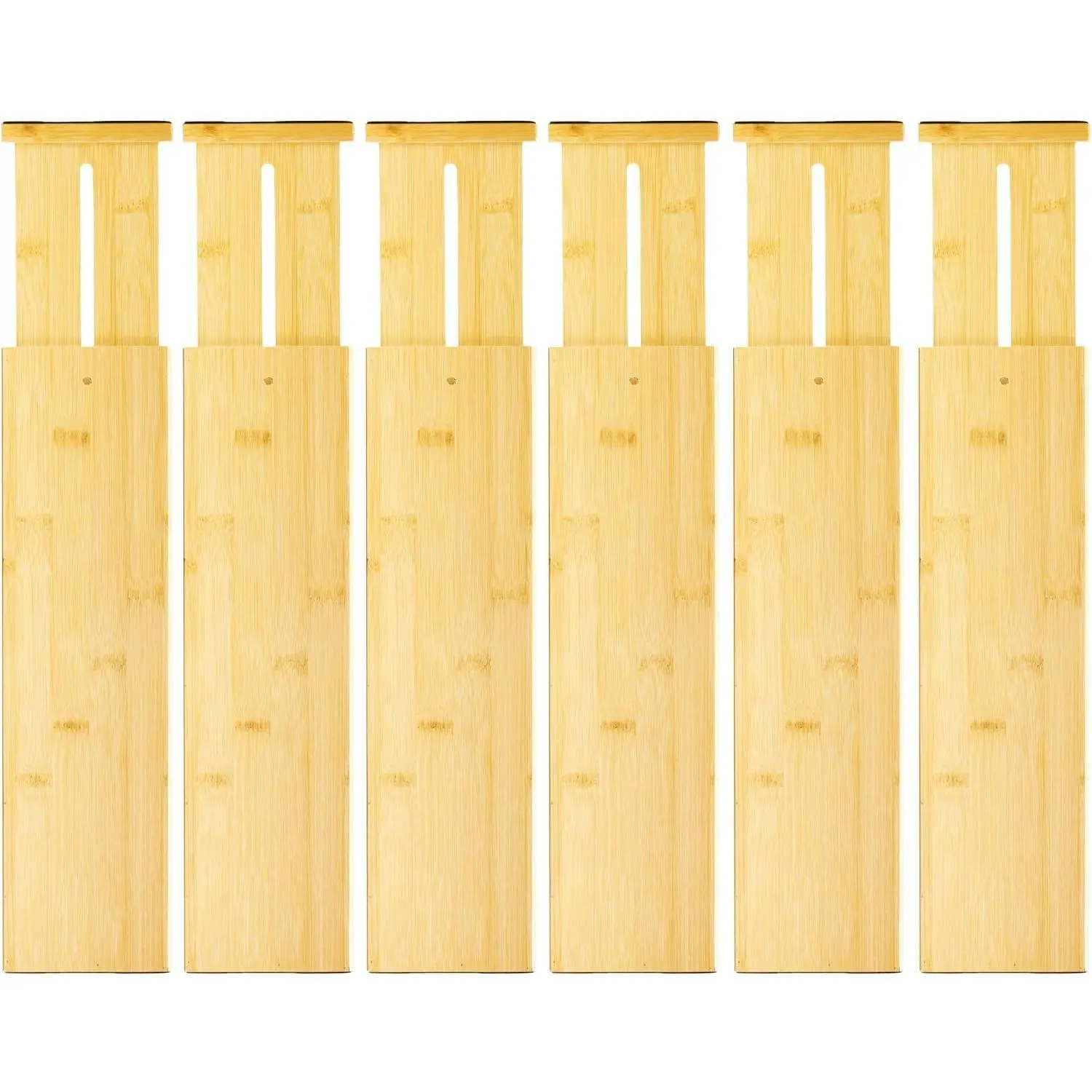 6 Pack Bamboo Drawer Dividers, 4" High Adjustable 11.9-17.1" Clothes Drawer Organizers, Expandable Separators for Bedroom/Bathroom/Kitchen/Office Storage