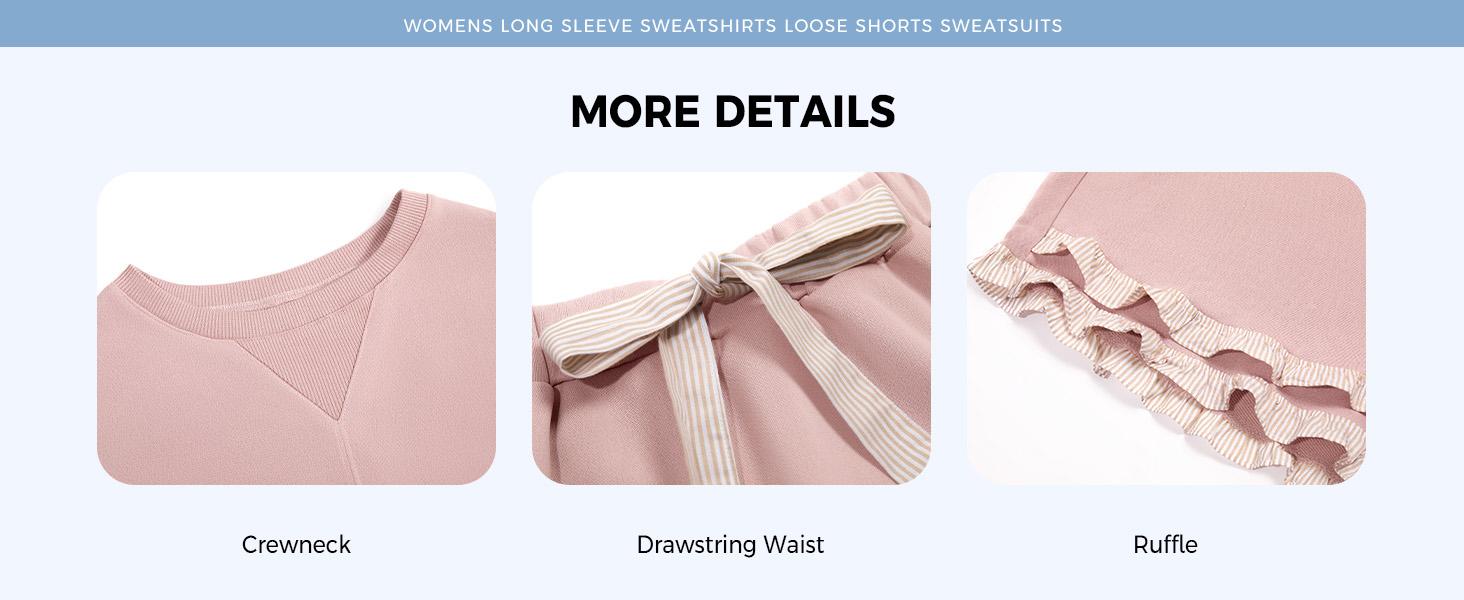 Fisoew Women's 2 Piece Lounge Sets Ruffle Color Block Cropped Sweatshirts Casual Drawstring Shorts Spring Loose Sweatsuits #Springtok #ValentinesDay SpringStatements