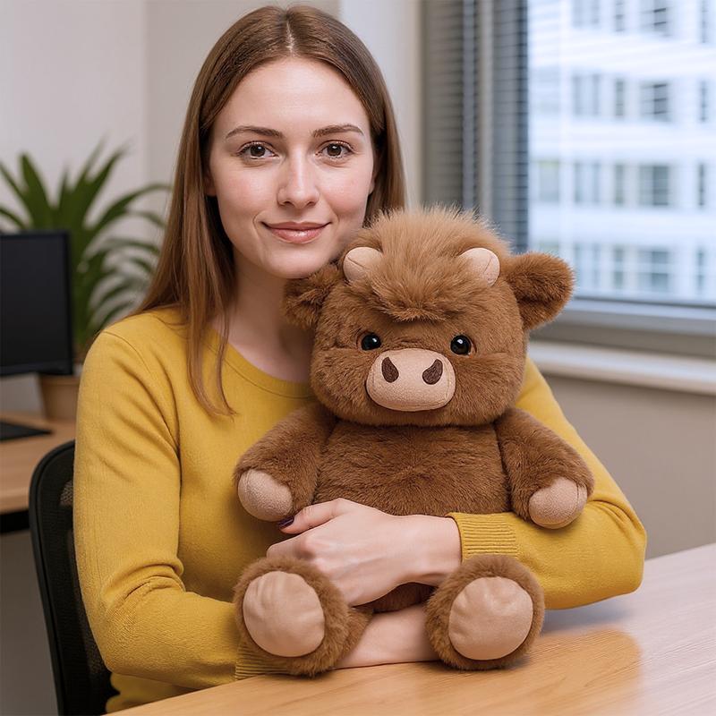 Cuddly Teddy Bear Super Soft Fluffy Running Cow Plush Toy Kawaii Highland Cow Plushies Cute Stuffed Animal Cuddle Therapy Plush for Kids & Adults