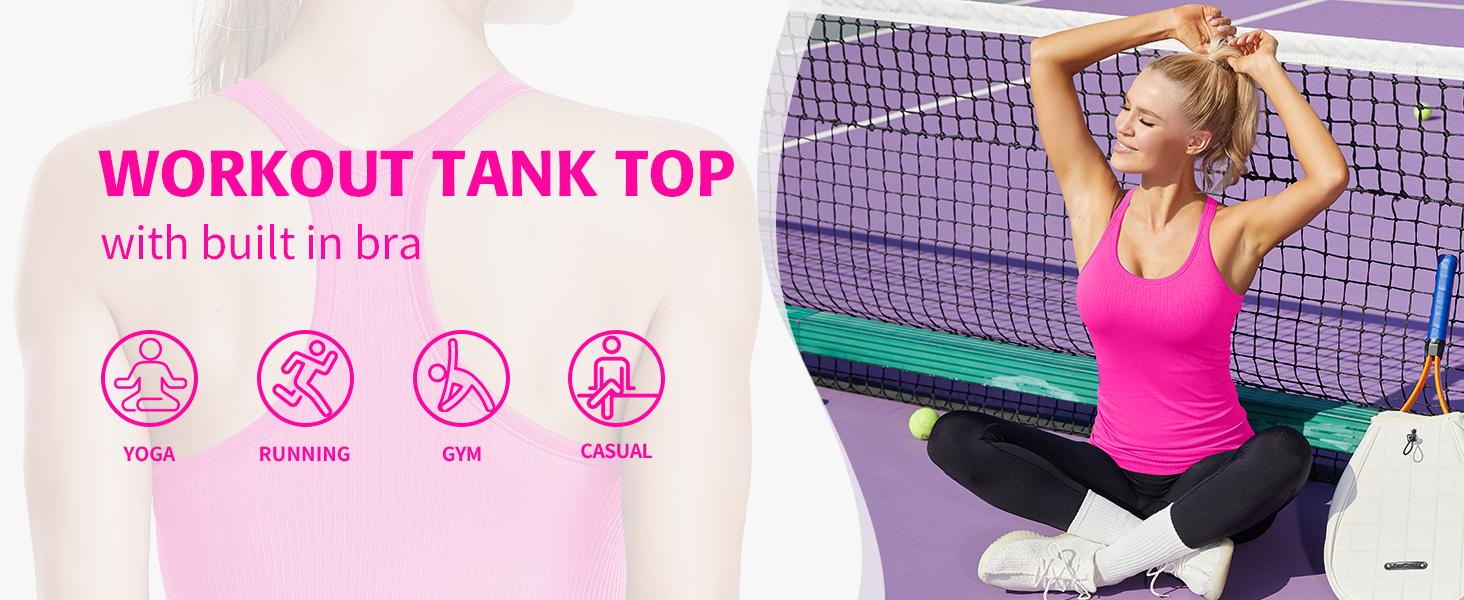 ATTRACO Ribbed Workout Tank Tops for Women with Built in Bra Tight Racerback Scoop Neck Athletic Top SpringStatements