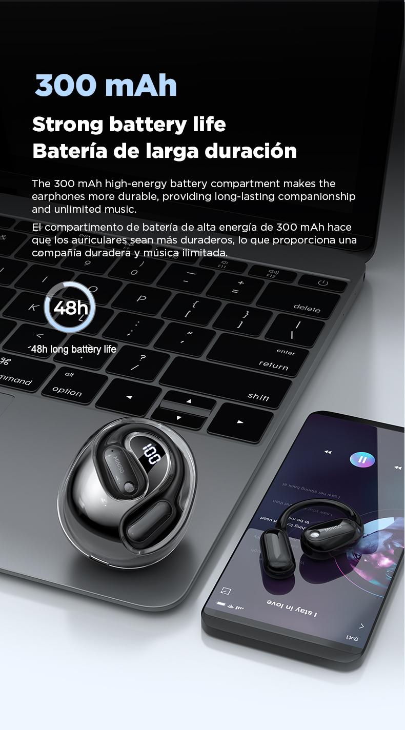 MINISO MS190 OWS Open Ear Bluetooth 6.0, Earbuds HIFI Sound Quality Music Wireless Earbuds, Gaming with Low Latency Wireless Headphones ,Colourful Sports,Earbuds Touch Control Built-in Mic Hearphones Compatible with Phone Computer