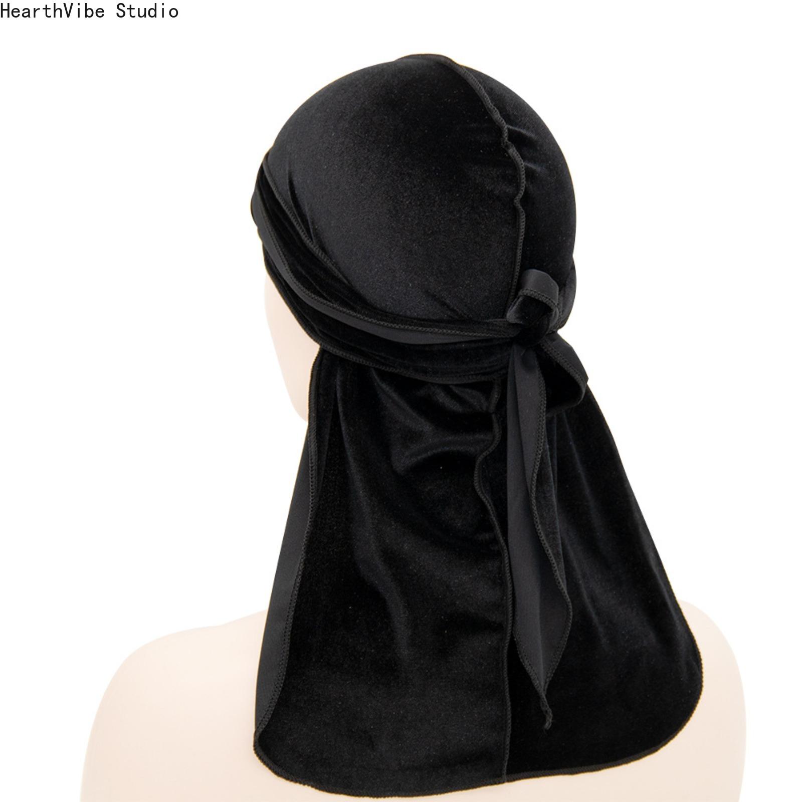 Premium Velvet Durag with Silk Satin Lining, Oversized 360 Wave Cap, 40-in Extra Long Tails, Adjustable Headwear, Hip Hop Wave Locking Unisex Streetwear Accessory for Men, Compression Headwear