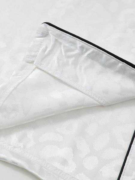 Women's Leopard Print Contrast Trim Lapel Neck Pajama Two-Piece Set, Comfort PJ Set, Short Sleeve Button Up Top & Shorts PJ Set, Casual Sleepwear Set for Women