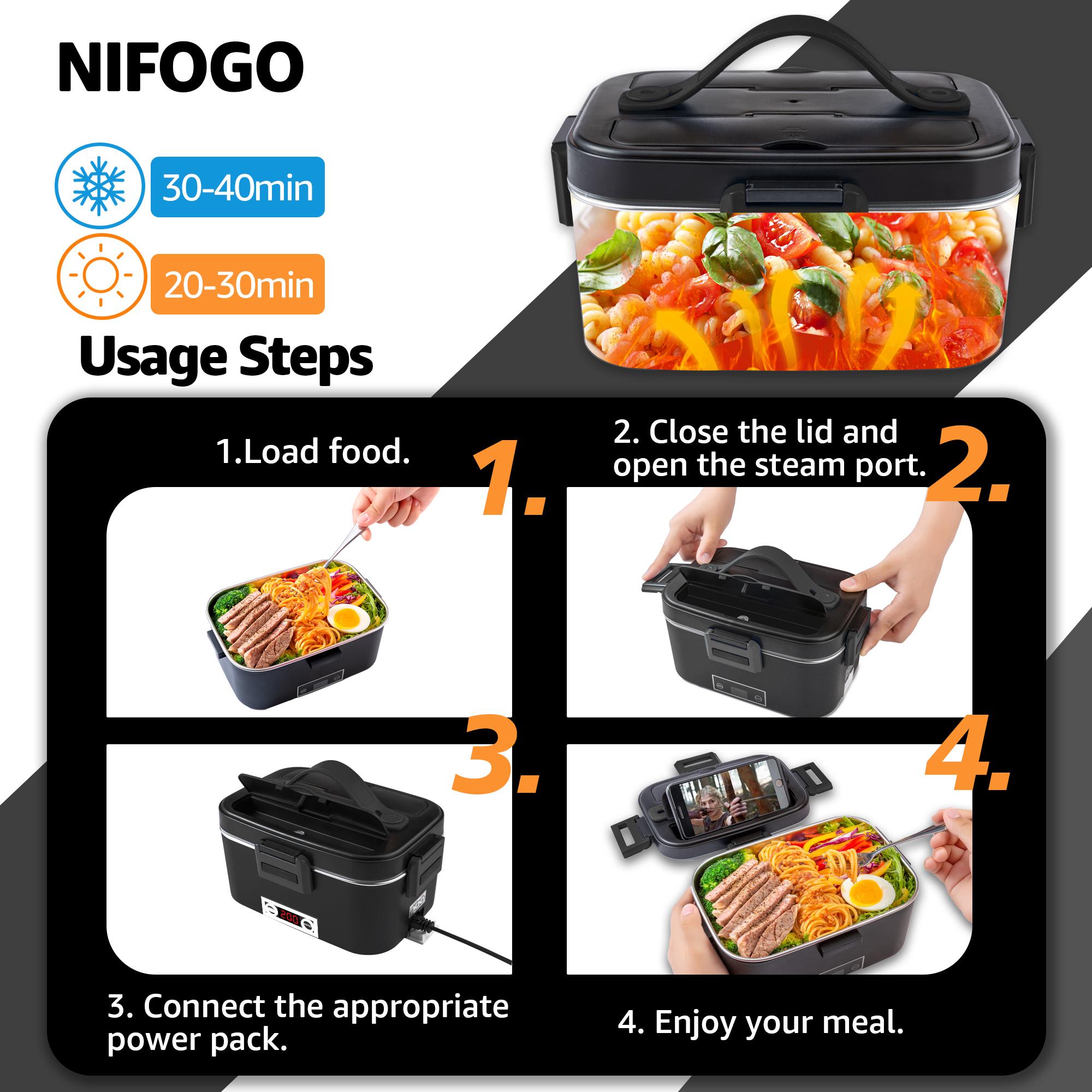 Nifogo Electric Lunch Box, 80W Food Heater 1,8L for Adults Portable Food Heater with Tableware and Lunch Bag, Car & Home Portable Electronic Food Heater for Home Office Travel