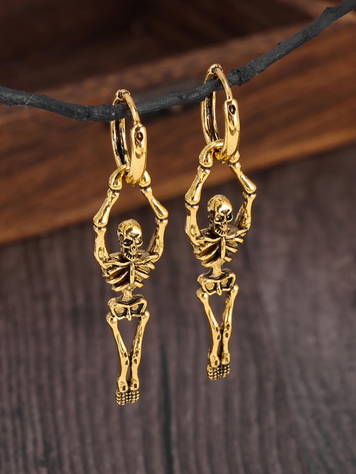 Dark Punk Skull Earrings, Vintage Style Hoop Studs, Streetwear Accessory, Party Jewelry, Unique Gift for Friends