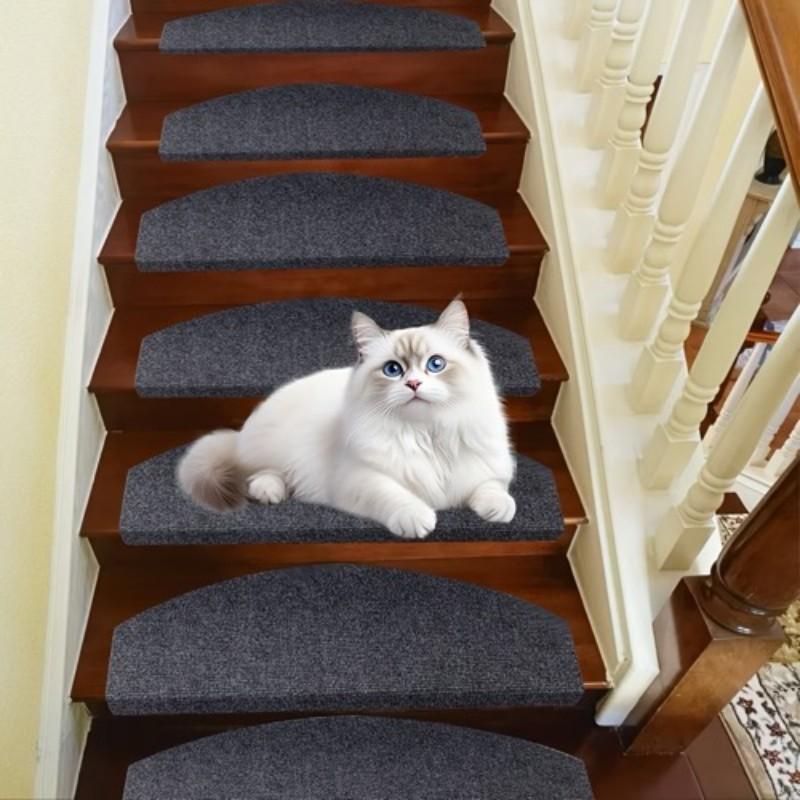 [Stair Treads] 6/15pcs Half-Round Stair Treads, Non-Slip Stair Carpets, Step Protection Rugs, Dective Trimmed Stair Mats, Indoor Room Supplies and Bedside Accessories, Suitable for Indoor, Outdoor Stairs and Various Scenarios