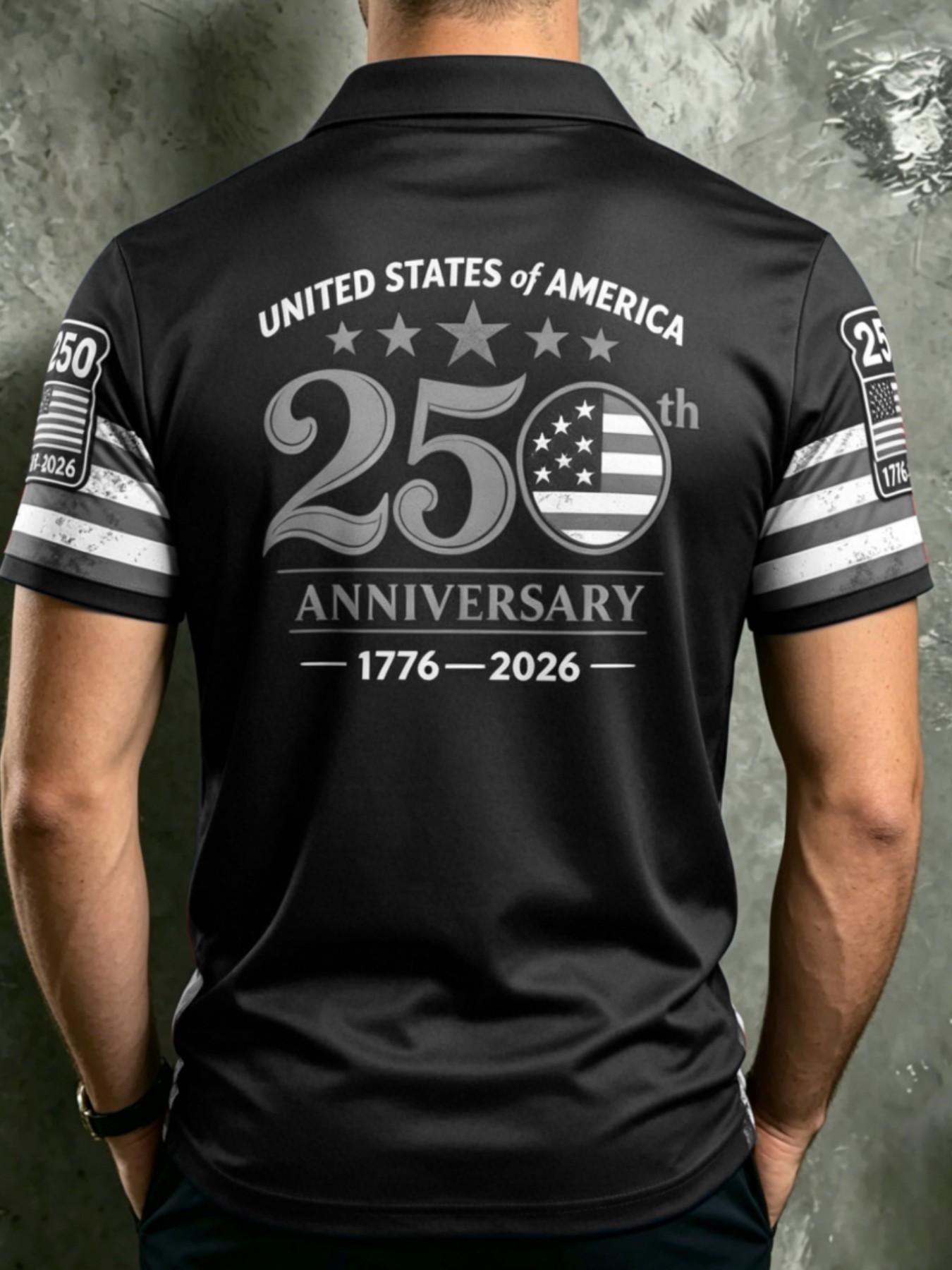 Men's 250th Anniversary American Flag Polo Shirt, Festive Patriotic Usa Flag Stars & Stripes, Slim-Fit Short Sleeve Golf Shirt, Casual Tops