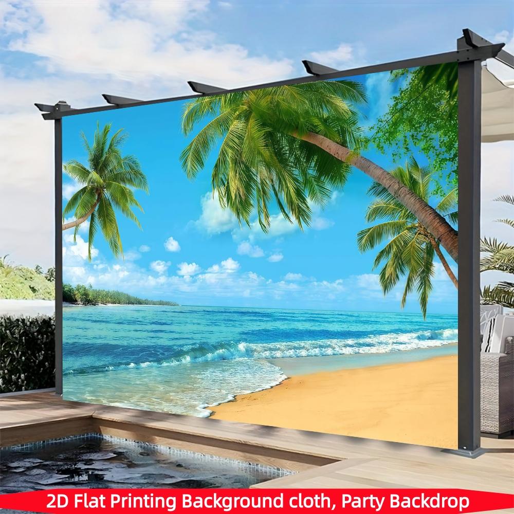 Summer Beach Party Background Banner, Hawaiian Party Background Cloth, Polyester Material, Beach, Palm Trees, and Blue Sky, Suitable for Hawaii Party Decoration, Summer Home Decoration,Garden,Studio, and Outdoor Birthday Party Multi functional Decoration