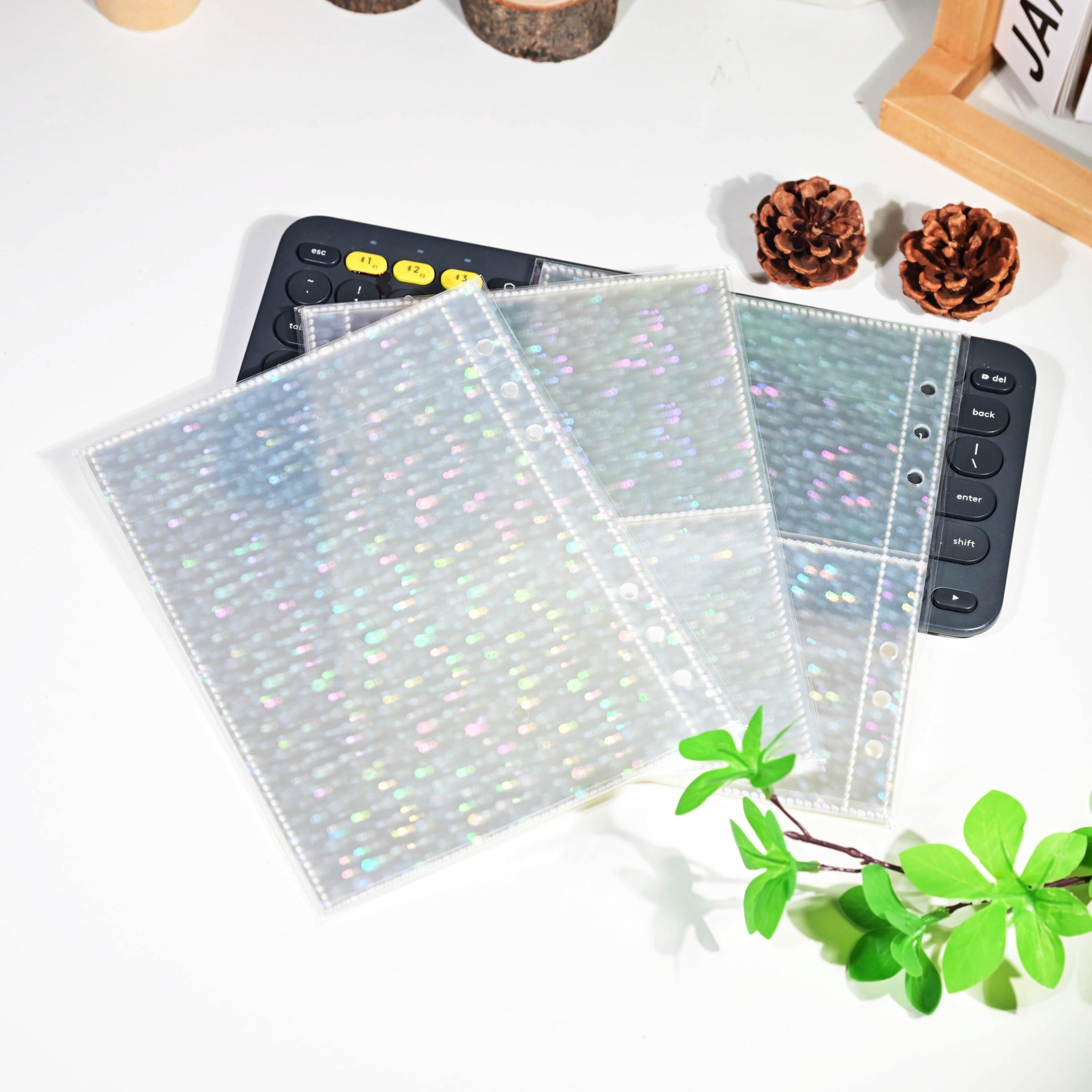10pcs A5 Laser Transparent PP Photo Album Inserts, 6-Hole Ring Binder Pockets, 1 Slot/2 Slots, Photo Storage, Office Supplies Accessories