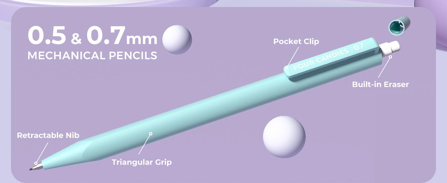 Four Candies 36PCS Aesthetic School Supplies, Mechanical Pencils 0.5mm, 0.7mm, 0.9mm & 2.0mm with 624PCS Lead Refills, Cute Mechanical Pencils for Drawing & Drafting, girly office supplies, Student Essentials Learning Materials,TiktokShopSpringGlowUp